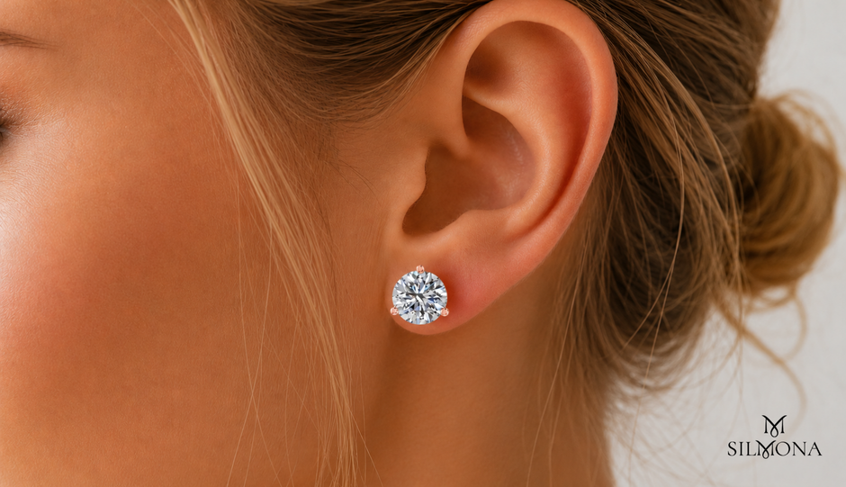 ROUND DIAMOND THREE-PRONG SOLITAIRE STUD EARRING