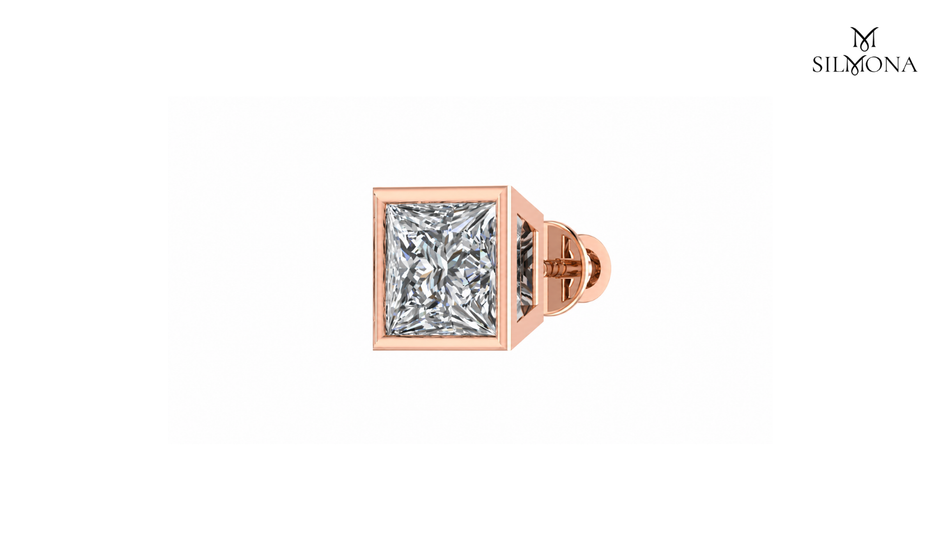 PRINCESS CUT BEZEL SET SOLITAIRE STUD EARRINGS