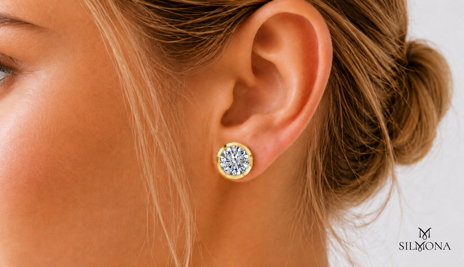 ROUND BRILLIANT BEZEL SET SOLITAIRE STUD EARRINGS