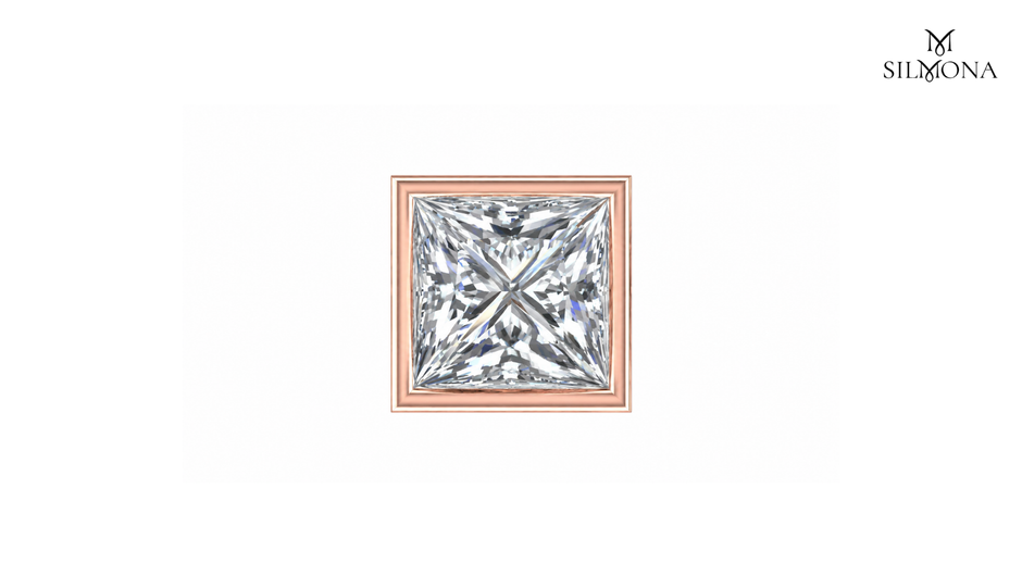 PRINCESS CUT BEZEL SET SOLITAIRE STUD EARRINGS