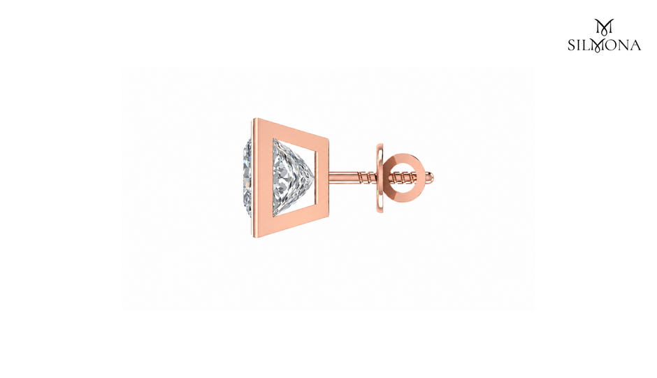 PRINCESS CUT BEZEL SET SOLITAIRE STUD EARRINGS