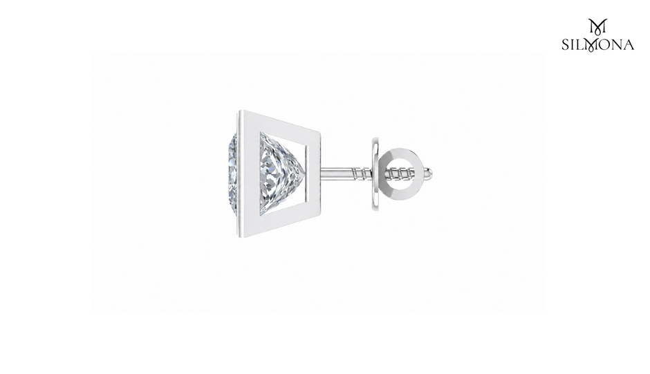PRINCESS CUT BEZEL SET SOLITAIRE STUD EARRINGS