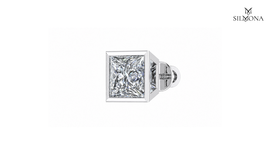 PRINCESS CUT BEZEL SET SOLITAIRE STUD EARRINGS