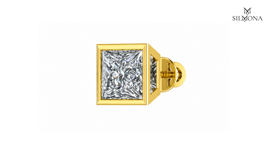 PRINCESS CUT BEZEL SET SOLITAIRE STUD EARRINGS