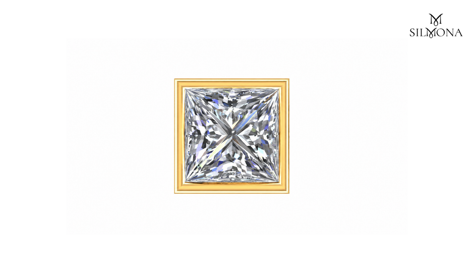 PRINCESS CUT BEZEL SET SOLITAIRE STUD EARRINGS