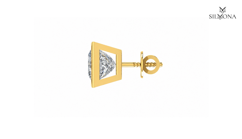 PRINCESS CUT BEZEL SET SOLITAIRE STUD EARRINGS