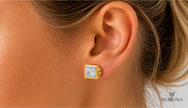 PRINCESS CUT BEZEL SET SOLITAIRE STUD EARRINGS