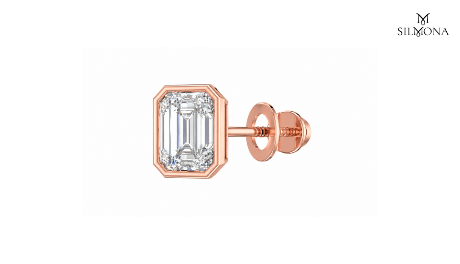 EMERALD CUT BEZEL SET SOLITAIRE STUD EARRINGS