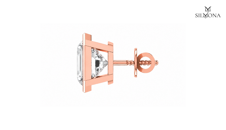 EMERALD CUT BEZEL SET SOLITAIRE STUD EARRINGS