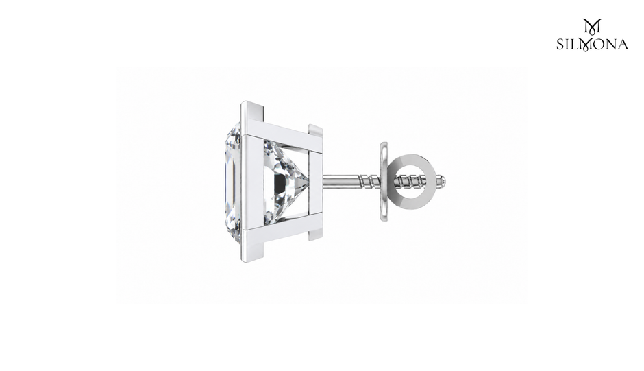 EMERALD CUT BEZEL SET SOLITAIRE STUD EARRINGS