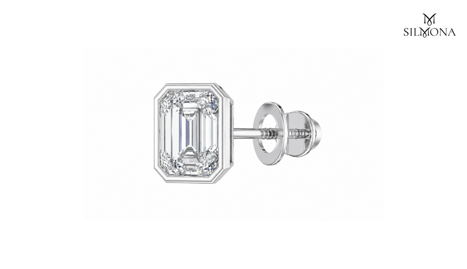 EMERALD CUT BEZEL SET SOLITAIRE STUD EARRINGS
