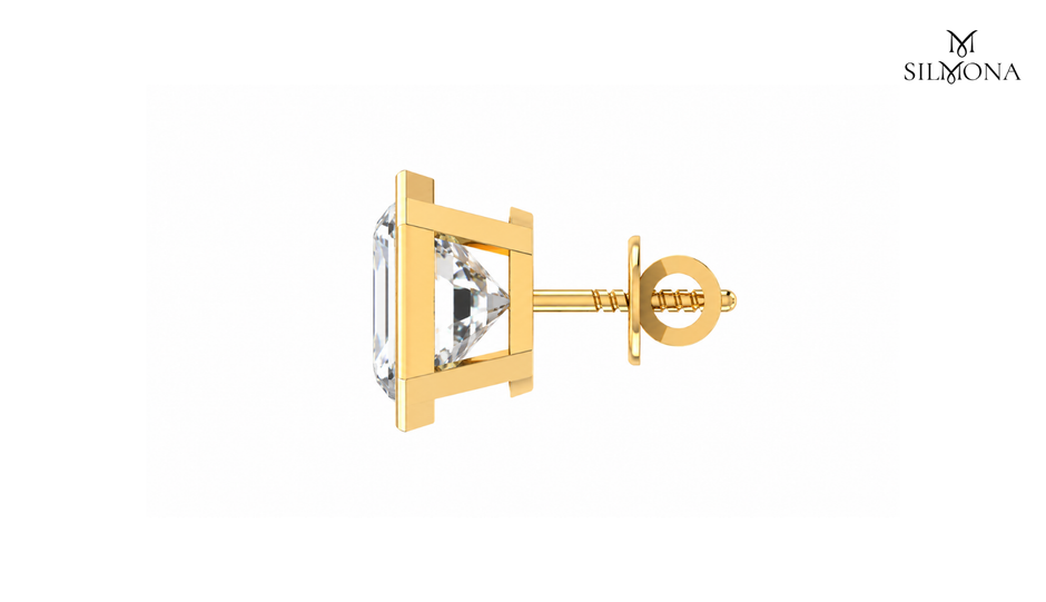 EMERALD CUT BEZEL SET SOLITAIRE STUD EARRINGS