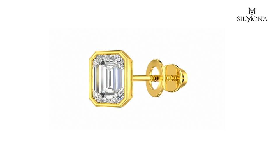 EMERALD CUT BEZEL SET SOLITAIRE STUD EARRINGS