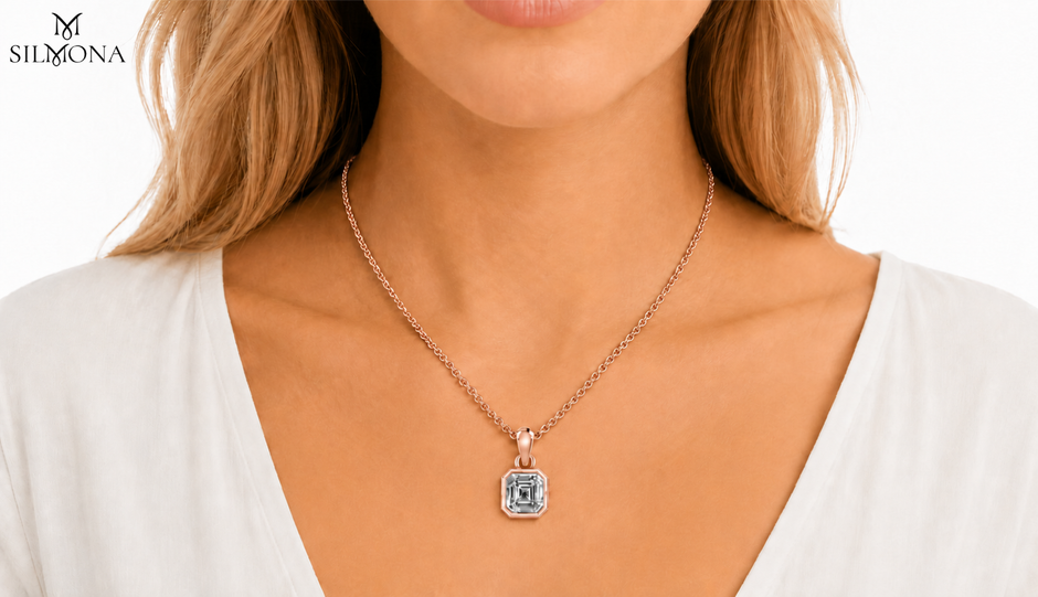 Bezel Asscher Solitaire Pendant Necklace