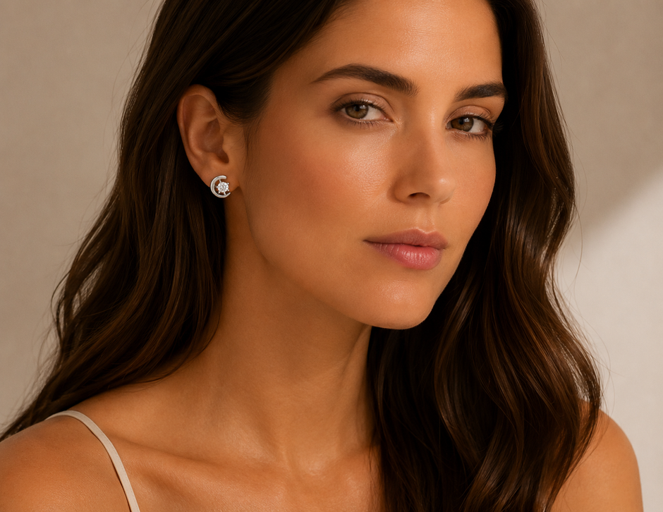 Celestia Crescent Moissanite Stud Earrings