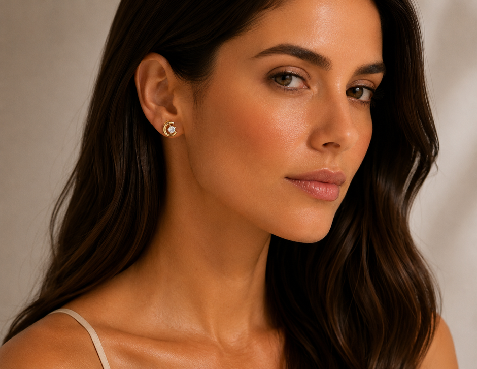 Celestia Crescent Moissanite Stud Earrings