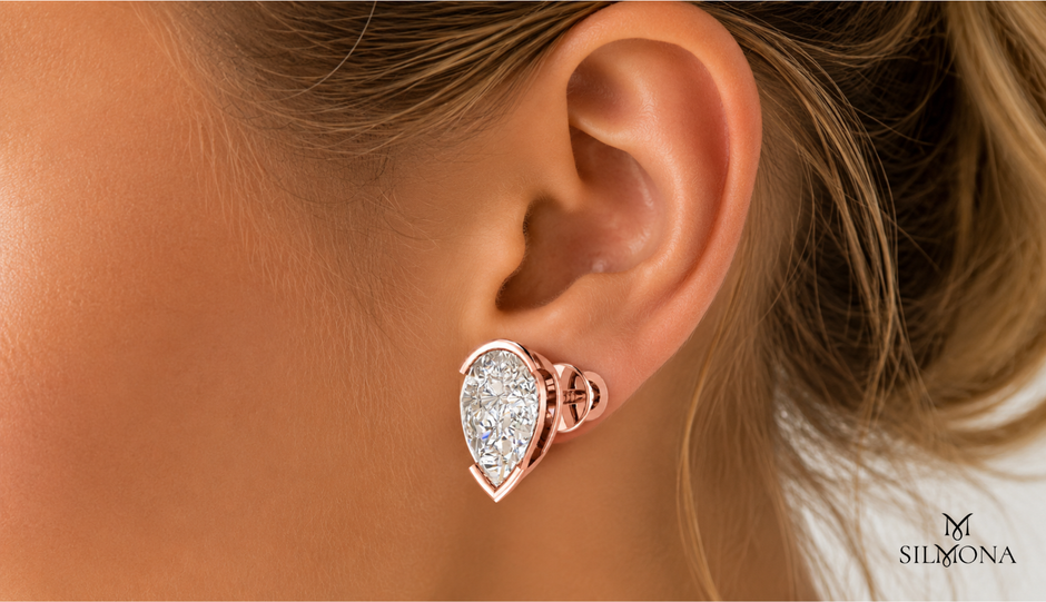 PEAR BEZEL STUD EARRING