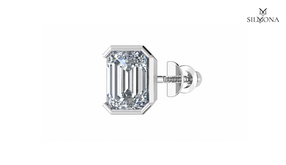 EMERALD FRAME SOLITAIRE STUD EARRING