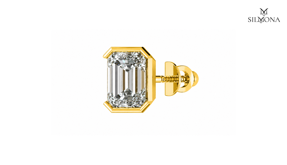 EMERALD FRAME SOLITAIRE STUD EARRING